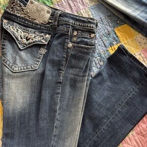 Miss Me Dark Blue Boot Cut Jeans with Silver Accents